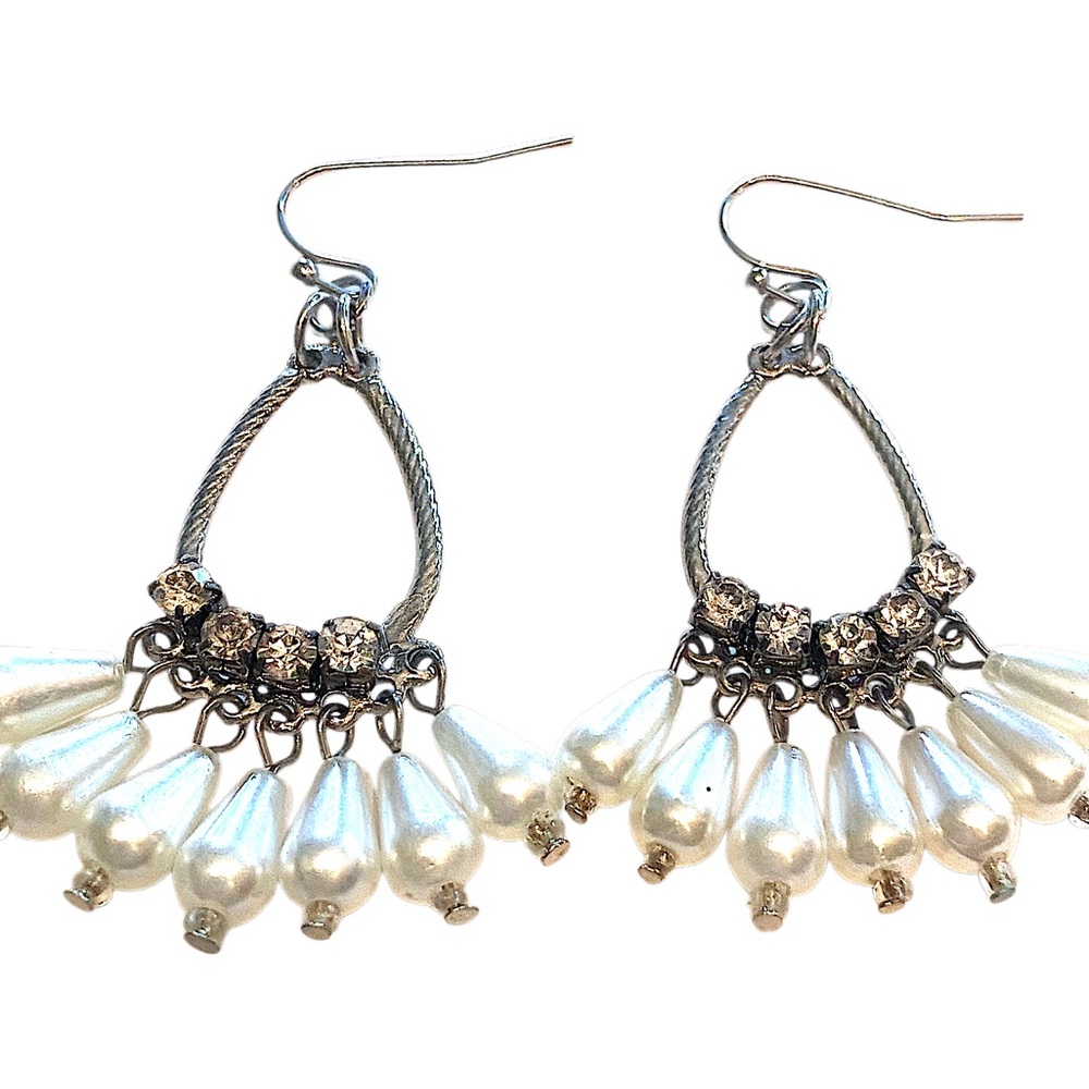 Pearl rhinestone Dangle Earrings Silver